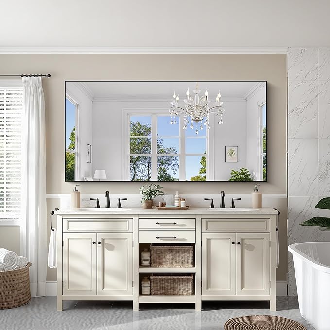 KOCUUY Black Bathroom Mirrors for Wall, 72x36 Large Rectangle Mirrors for Bathroom Sink, Oversized Wall Mirror Black Metal Framed Decor for Living Room, Farmhouse, Entryway, Hang Horizontal/Vertical