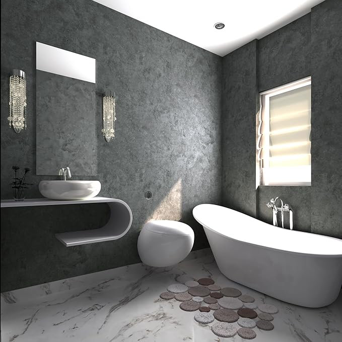 31"×354" Big Roll Large Size Dark Blue Grey Concrete Wallpaper Peel and Stick Wide Thick Glossy Adhesive Gray Concrete Cement Contact Paper Vinyl Wall Sticker for Bedroom Living Room Gym Walls