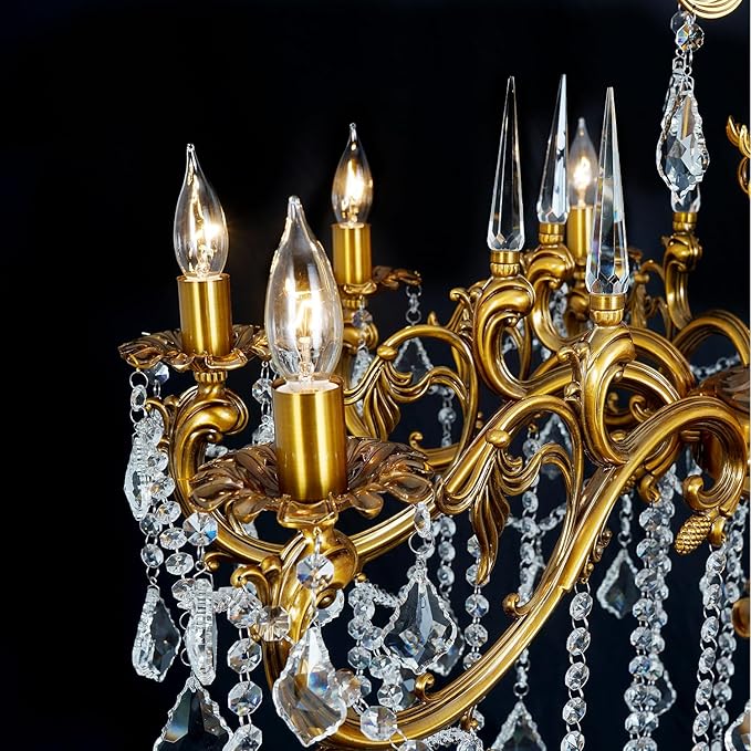 Antique Bronze Chandelier, Vintage Gold Crystal Chandeliers Lighting for High Ceiling Foyer 10-Light Candle Hanging Light Fixture Dining Room Entry Way Hall Large 36.4"