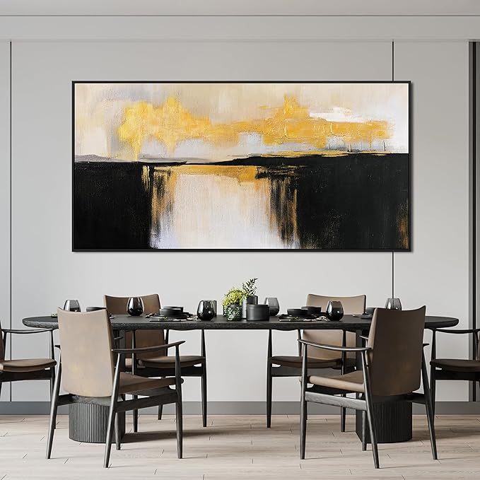 Canvas Wall Art Decor Large Framed Wall Art Decorations Wall Art Pictures For Living Room Abstract Black and Gold Wall Art Prints Abstract Canvas Art Wall Decor Bedroom Office Decor 29" x 58”