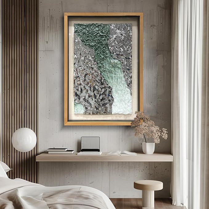 LIUZEYUE - Handmade Original Wall Art - Solid Wood Frame, Linen Hand - painted, Paper Crafts, Stainless Steel Combined Wall Hangings for Wall Decoration 31.5"x47.2"