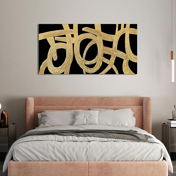 Canvas Wall Art Decor Canvas Wall Art For Living Room Abstract Art Decoration Black and Gold Wall Art Decor Modern Abstract Wall Art Prints Art Work For Bedroom Office Kitchen Wall Decor 20" x 40"