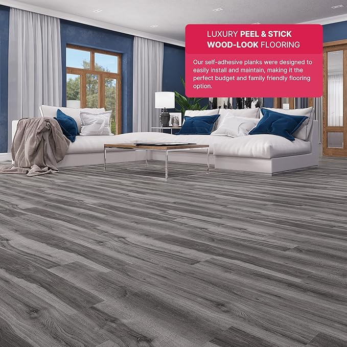 LUCiDA SURFACES Luxury Vinyl Flooring Tiles-Peel and Stick Floor Tile for DIY Installation-Sample Wood-Look Plank-Kiln-Basecore-6 inch x 12 inch