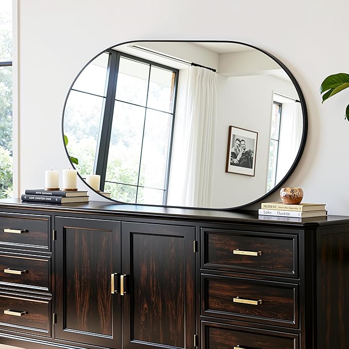 Antok Wall Mirror, 20"x30" Bathroom Vanity Mirror, Anti-Rust HD Tempered Glass, Wall Mounted Mirrors for Living Room, Entryway, Black Frame, Oval