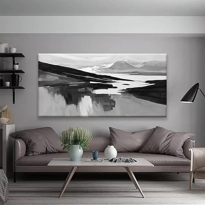 Large Abstract Wall Art For Living Room Decor Black White Wall Art Painting Prints Minimalist Black Abstract Art Modern Canvas Art Wall Decor For Bedroom Kitchen Office 29"×58"