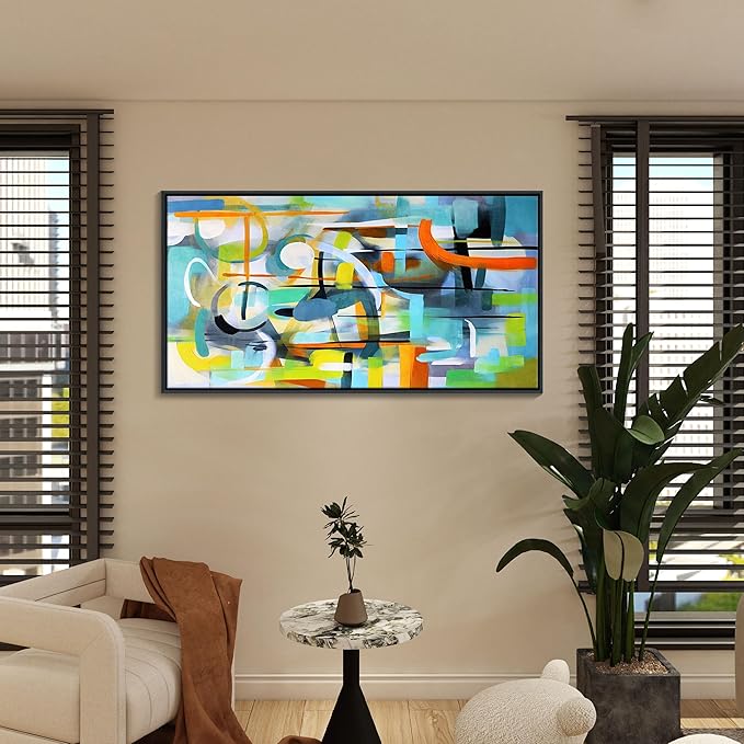 Mofutinpo Abstract Wall Art - Colorful Canvas Wall Pictures with Teal and Blue Line Art - Framed Modern Art for Living Room and Bedroom Wall Decor - Office Wall Art 2448