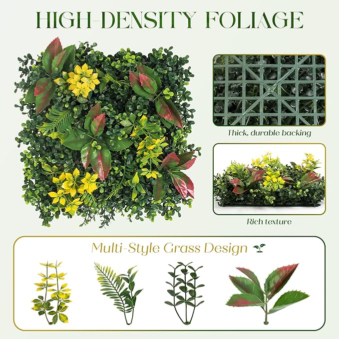 Artificial Grass Wall, 3D Grass Backdrop, Plant Backdrop with Zip Ties, Artificial Hedge Panels, Grass Wall Panels for Indoor & Outdoor Decoration, 10 * 10 Inch, 8 Pack