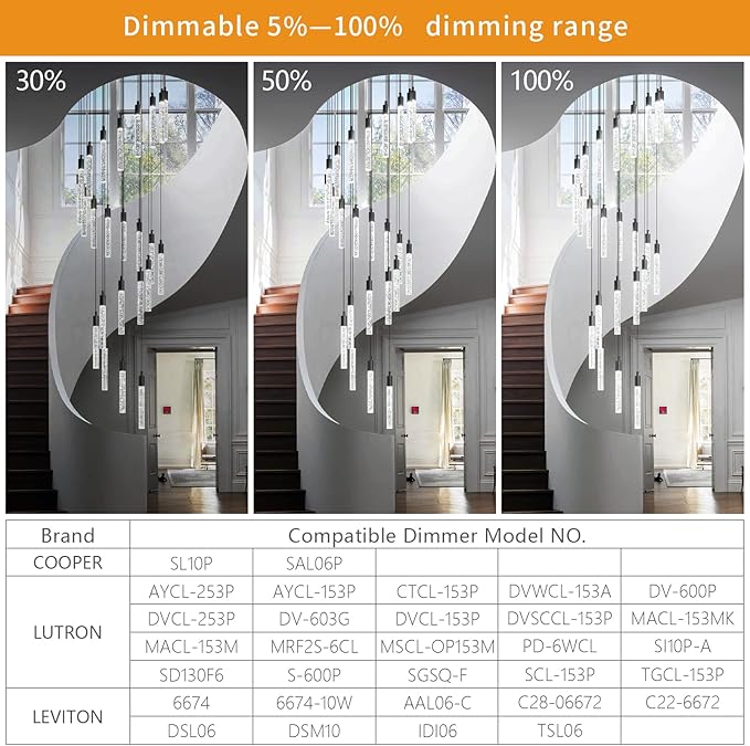 24-Light Modern Living Room Chandelier Black Crystal Ceiling Pendant Lights LED Dimmable 144W 6000K Staircase Large Chandeliers for Entryway Lobby Foyer High Ceiling Chandeliers