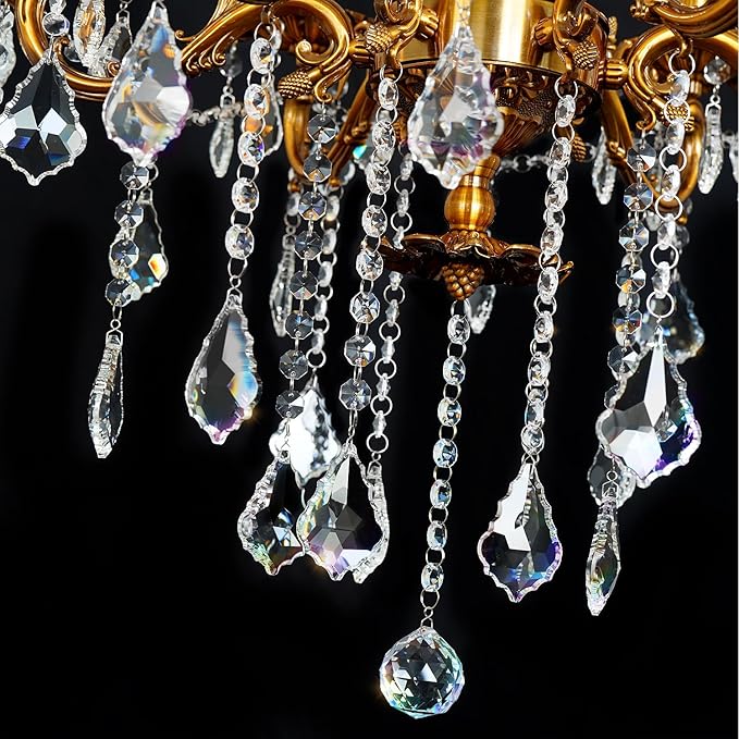 Crystal Chandelier Lighting Modern, Antique Gold Farmhouse Chandeliers 6-Light Crystal Candle Chandelier Ceiling Hanging Light Fixture Entrance Bedroom Kitchen 23"