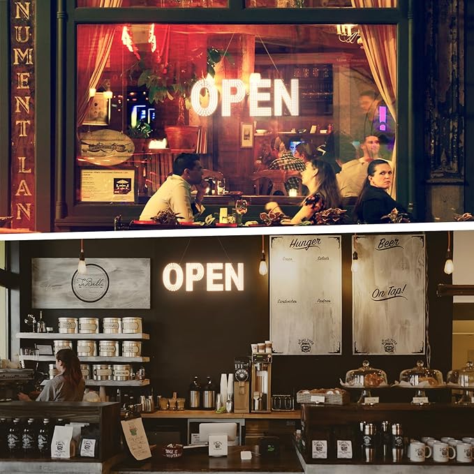 LED Open Sign for Business, 30"x10" Dimmable Brightness Large Electric Light Up Sign, Hanging Installation for Store Restaurant Office Bar Hotel Salon (white)