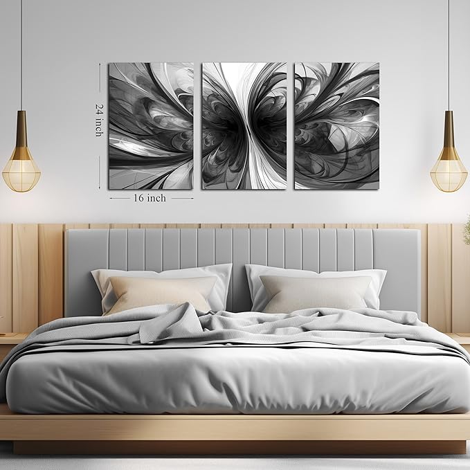 Black and White Wall Art for Living Room Abstract Canvas Wall Art Bedroom Home Office Wall Decor 16 x 24 Inch 3 Panels