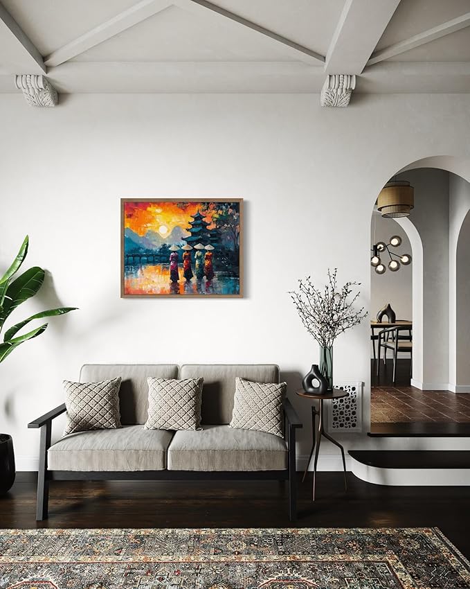 Vietnam Art Print Poster, Asia Oriental Countries Culture Wall Art Asian Paintings for Bedroom Bathroom Living Room Decor 97 (Vietnam, 16 x 20 inches, Wood Frame)