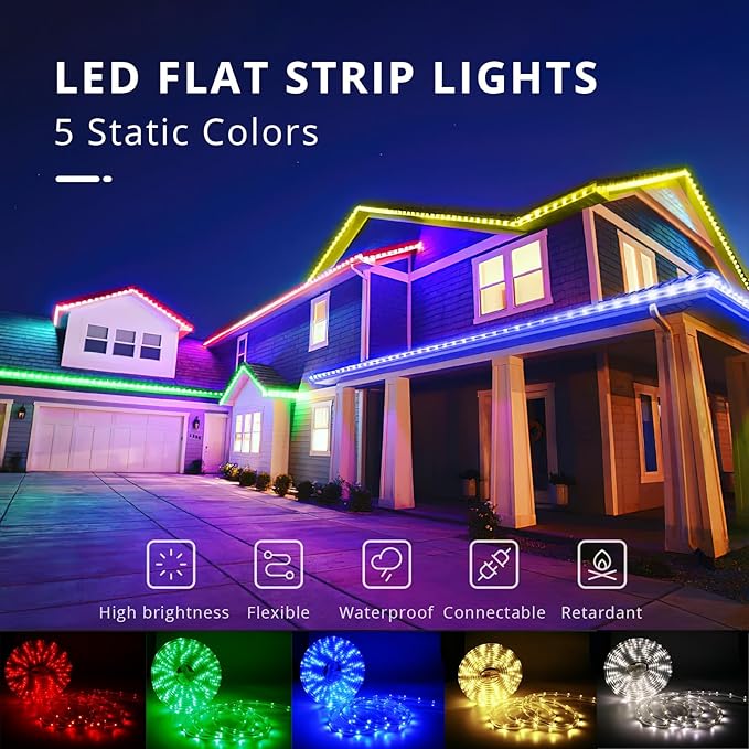LED Rope Lights, 16.4 Feet Green Flat Flexible Strip Light, Plug in Novelty Lighting, Connectable and Waterproof for Home Christmas Holiday Garden Patio Party Decoration