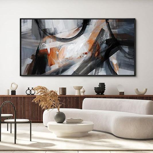 KLAKLA Wall Art for Living Room - Black and Orange Boho Abstract Canvas Framed Wall Decor Office Bedroom Art Modern Large Picture Artwork for Walls Prints Paintings Artwork 58x29 Inches