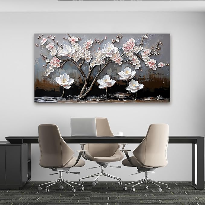Canvas Wall Art Decor Large Wall Pictures for Living Room Art Work for Wall Decor Black and White Wall Art Prints Modern Pink Flower Wall Art Decor Artwork for Walls Home Office Decor 24" X 48"