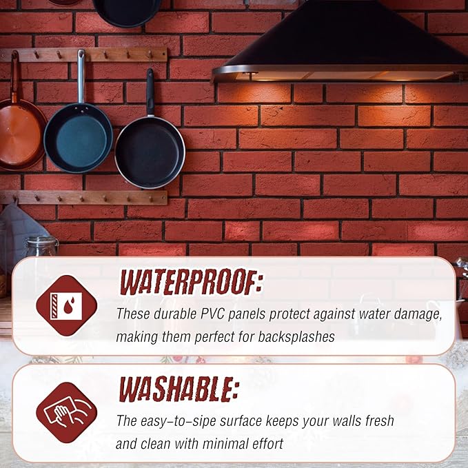 6 Pcs Christmas 3D High-Density Polyurethane Red Faux Brick Wall 45.7 x 11.8 x 1.2 inch PU Wall Panels for Interior Exterior Walls Decor Christmas Fireplace Living Room Kitchen Balcony