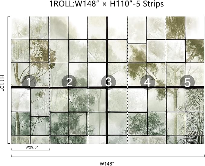 Large 3D Faux Window Wall Mural Peel and Stick 148" W x 110" H 3D Foggy Forest Glass Window Green Natural Landscape Art Decor Wallpaper for Bedroom Office Living Room Canvas Wall Paintings