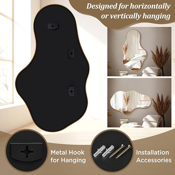 Mirror Full Length - Wall Mirrors Decorative 26"x 43" Asymmetrical Abstract Aviation Aluminum Alloy Frame Unique for Bathroom, Bedroom, Living Room, Cloakroom, Entryway Gold