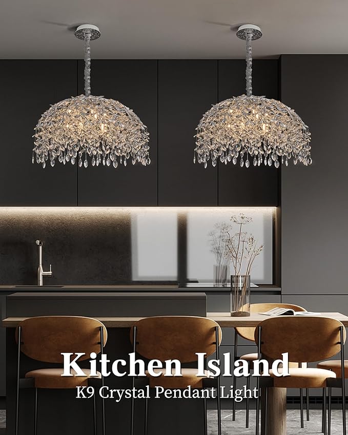 Modern Crystal Chandelier for Dining Room, 31.5" 10-Light Chrome Tree Branch Chandeliers, Luxury K9 Crystal Round Chandeliers for Kitchen Island Living Room