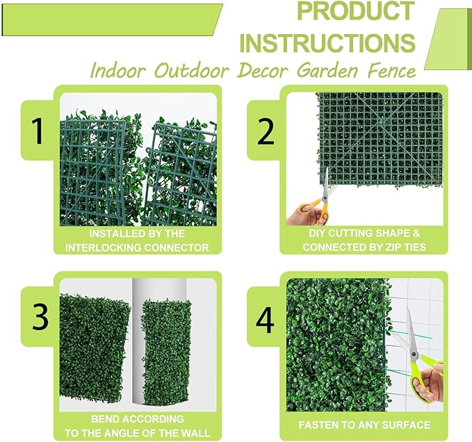 AOKIE 20"X20" Artificial Grass Wall, 12 Pcs Boxwood Hedge Wall Panels UV-Anti Grass Backdrop Wall Decor, Greenery Privacy Hedge Screen for Indoor Outdoor Patio Balcony, Party Garden Fence Decor