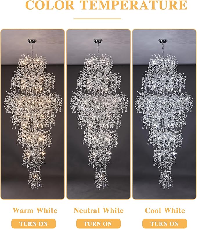 Modern Staircase K9 Chandeliers, Luxury Silver Long 7-Tier Large Foyer Entrance Chandeliers for High Ceiling Big Crystal Chandelier(Height 87 Inch 55 Lights)