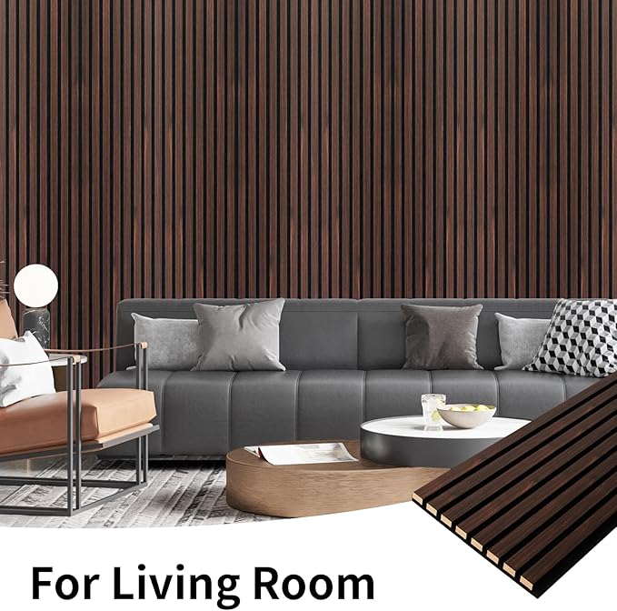 Art3dwallpanels Wood Slat Wall Panel, 108'' x 13'' Wood Panels for Wall 2 Pack 3D Soundproof Wall Panels, Large Acoustic Panels for Interior Ceiling and Wall Decor Noise Reduction,Walnut