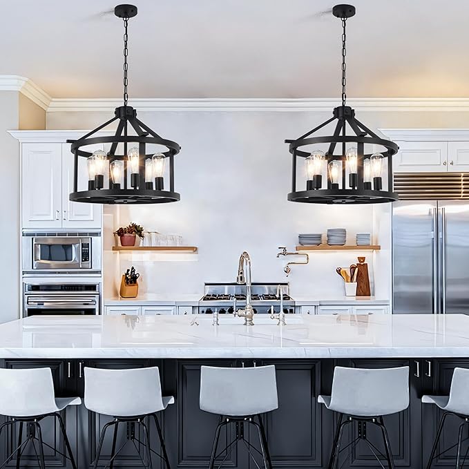 21.5'' Large Black Chandeliers Farmhouse Light Fixtures Vintage Rustic Cage Pendant Light Kitchen Island for Dining Room Foyer Entryway Living Room