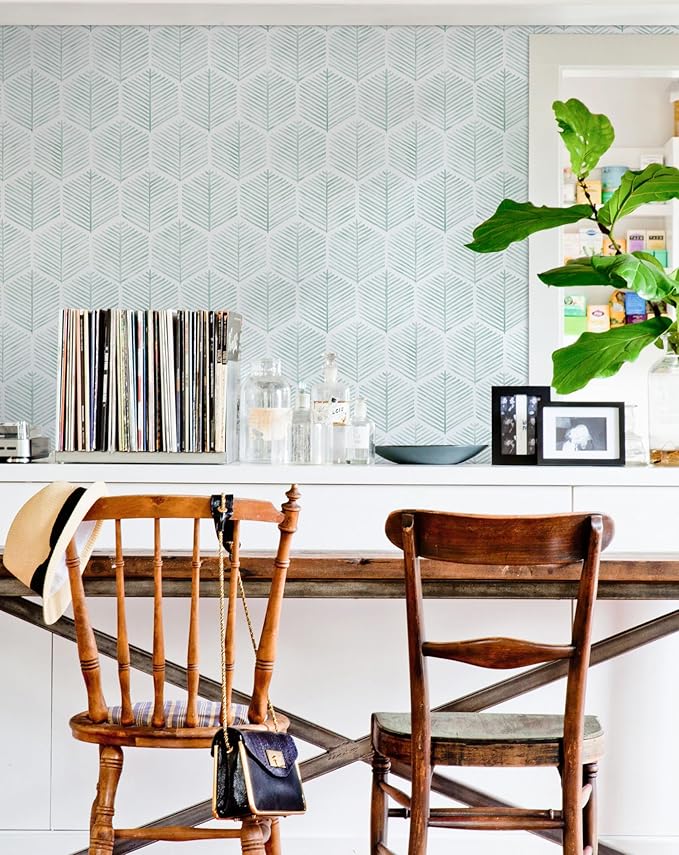 MelunMer Modern Peel and Stick Wallpaper Boho Contact Paper for Cabinets/Drawers 591In L 17.3In W Self Adhesive Removable Wallpaper for Bedroom/Bathroom Waterproof Geometric Contact Paper Green/White