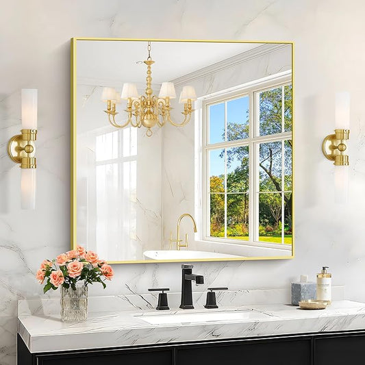 KOCUUY Gold Bathroom Mirror, 30x30 Inch Square Gold Mirror with Aluminum Metal Frame,Gold Vanity Wall Mirror Modern Home Decor for Bathroom, Living Room, Farmhouse and Entryway