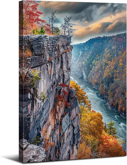 Mountain Wall Art for Living Room National Park Posters Sunset River Landscape Wall Decor Forest Scenery Canvas Prints Nature Mountains Cliffs Painting for Office Bedroom Home Decoration 12x16"