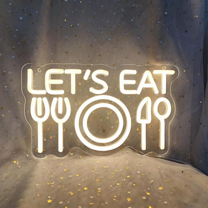 Let's Eat Neon Sign Lets Eat Neon Signs for Wall Decor, Food Led Light Sign for Lunch Club Hotel Canteen Cooking Restaurant Small Bate Party, 6.9" x 11.8"