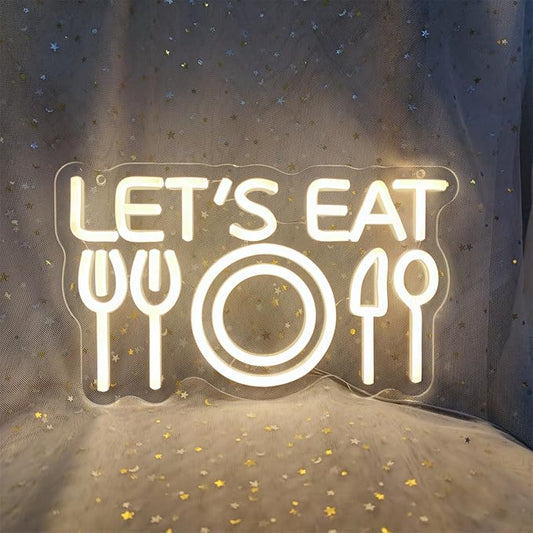 Let's Eat Neon Sign Lets Eat Neon Signs for Wall Decor, Food Led Light Sign for Lunch Club Hotel Canteen Cooking Restaurant Small Bate Party, 6.9" x 11.8"