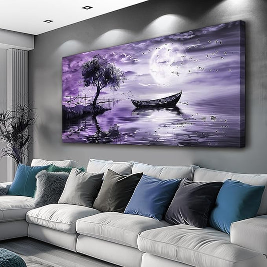 KELIYUAN Large Canvas Wall Art For Living Room Framed Wall Decor For Office Bedroom Decoration Landscape Pictures Purple Lake View Wall Painting Artwork Hotel Room Ready To Hang Home Decor 30x60 In