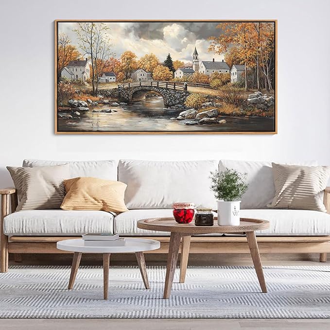 Canvas Wall Art for Living Room - Bridge Paintings Wall Decor Rustic Farmhouse Scenery Wall Pictures for Bedroom French Country Decor Country Style Bedroom Accent Landscape Artwork for Walls 24×48IN