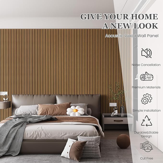 4 Pack 105.9" x 12.6" x 0.8" Acoustic Wall Panels Sound Absorbing, Wood Slat Wall Panels for Wall Decor, Soundproof Wood Wall Panels, Natural Oak