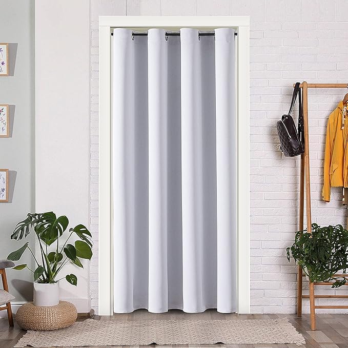 ChrisDowa Blackout Door Curtains for Doorway Privacy, Grommet Closet Curtain for bedroom closet door, Thermal Insulated Temporary Door Cover Room Divider Curtain (1 Panel, Greyish White, 52 x 80 Inch)