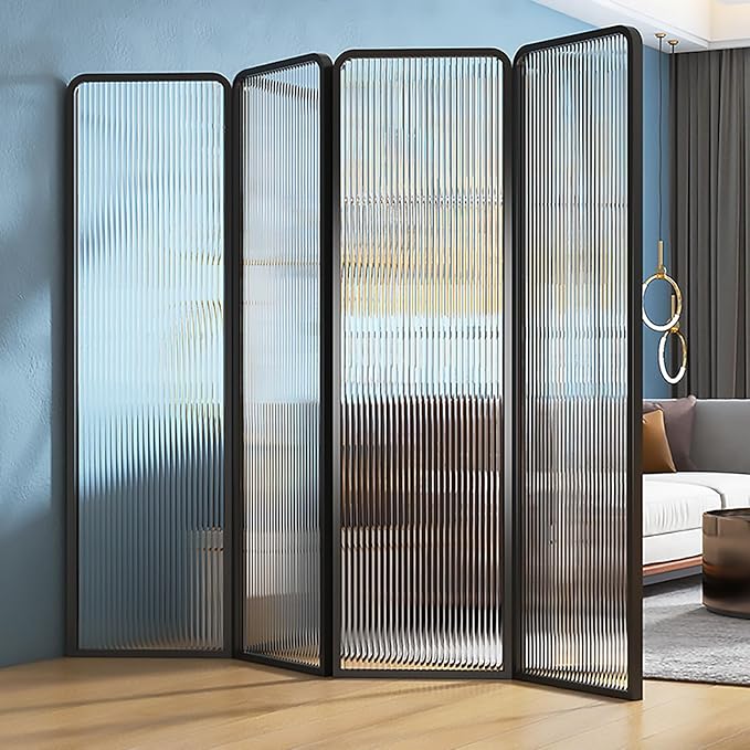6ft Tall Room Divider, Metal Glass Partition, Folding Privacy Screen, Decorative Freestanding Partition for Room Separation, Modern Design, Ideal for Home or Office Use
