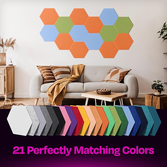Acoustic Panels 12-Pack Soundproof Wall Panels 14"X12.1"X0.4" Sound Panels High Density Sound Dampening Panels - [Poppy Orange Hexagon]