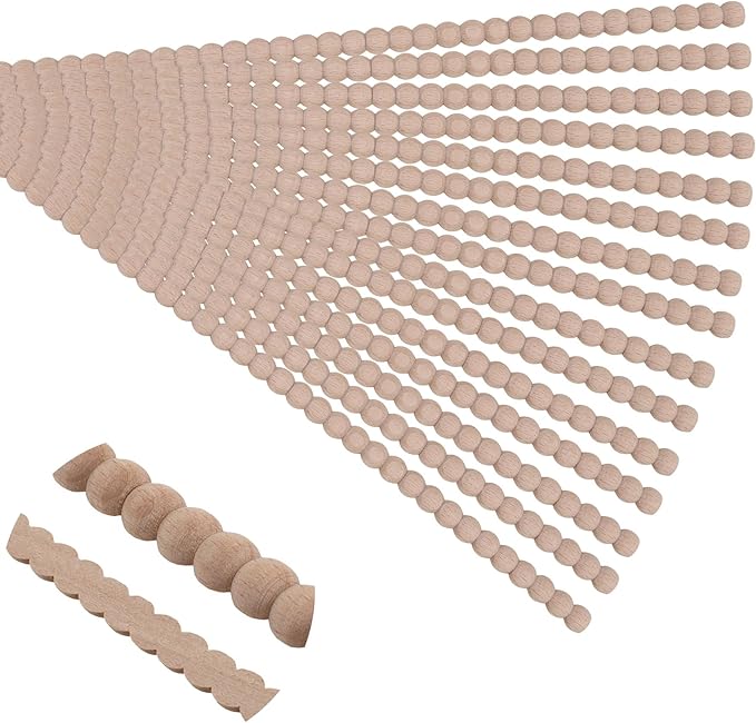15-Pack 15.75" Unfinished Wood Beaded Trim - Easy to Paint, Cute Decorative Molding DIY Craft for Furniture Frame, Mirror Edge, Wall, Door, Closet, Dresser, Shelf