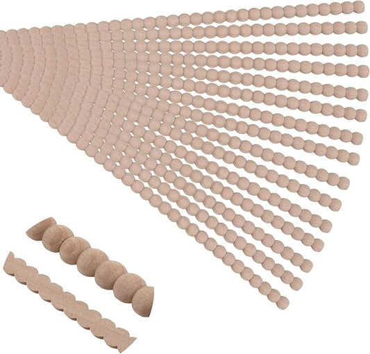 15-Pack 15.75" Unfinished Wood Beaded Trim - Easy to Paint, Cute Decorative Molding DIY Craft for Furniture Frame, Mirror Edge, Wall, Door, Closet, Dresser, Shelf