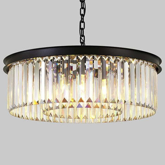 Modern Black Crystal Chandelier,2-Tier Round Pendant Ceiling Fixture with Height Adjustable Luxury Hanging Chandelier for Dining Room,Living Room,Entryway,Bedroom,Kitchen,and Foyer (Black Crystal-2)