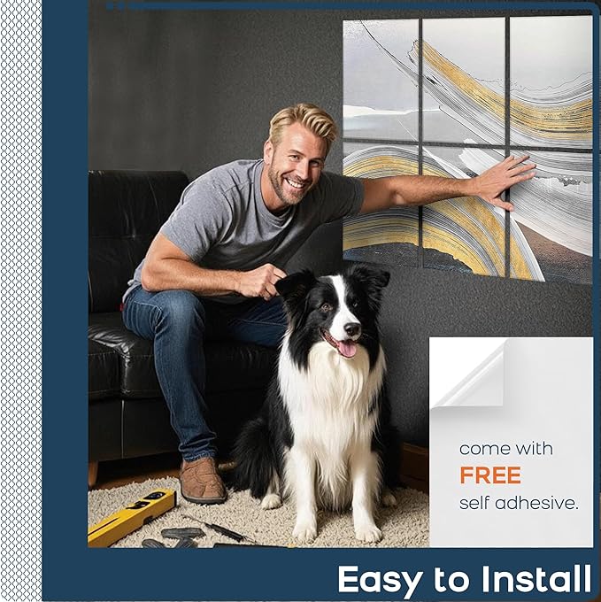 BUBOS 8 Pack Art Acoustic Panels Soundproof Wall Panel,47.2X31.4 Inches Sound Absorbing Panel,Self-Adhesive Decorative Acoustical Wall Panels, Acoustic Treatment for Ceiling Home Office（Abstraction）