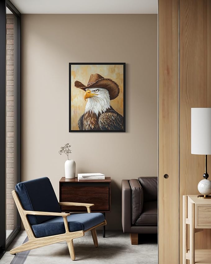 Bald Eagle Cowboy Art Print Poster Wall Art, Western Country Farmhouse Wild West for Bedroom, Bathroom, Living Room Art Decor 58 (Bald Eagle, 16 x 20 inches, Black Frame)