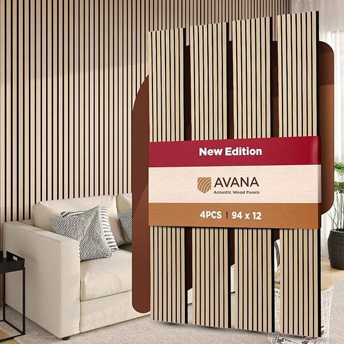 Avana Acoustic Wood Wall Panels – 94.4 x 12.6 Inch White Oak Acoustic Panels 4 PCs – Wall Panels For Interior Wall Decor for Homes, Offices, Studios – Pleasing Design Wood Panels For Wall