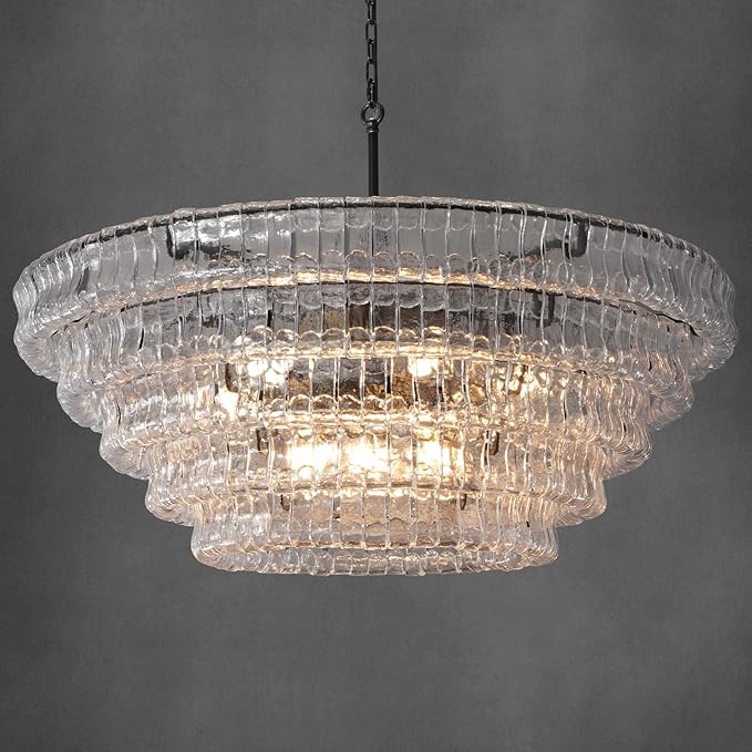 47 Inch Round Chandelier Clear Glass, Extra Large Drum Pendant Light for Dining Room, Modern Crystal Glass Ceiling Fixture Perfect for Living Room, Foyer