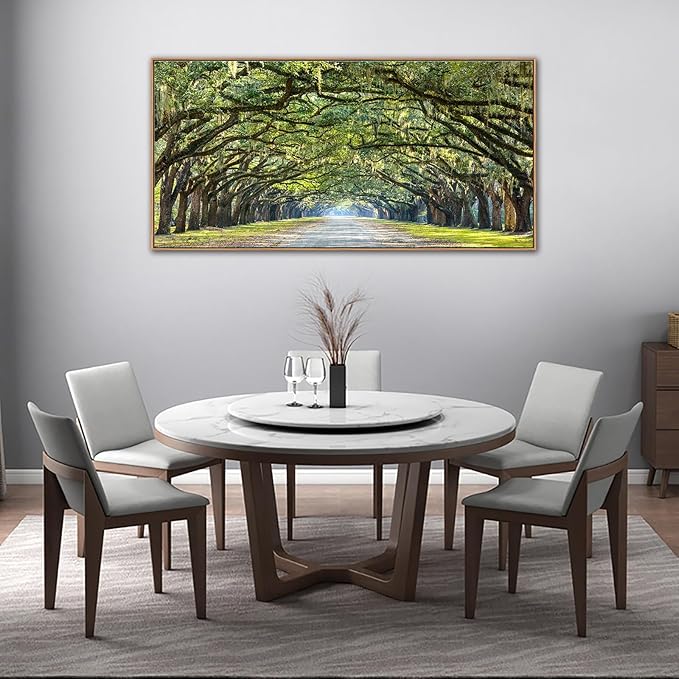 arteWOODS Framed Canvas Wall Art - Green Forest Canvas Pictures Oak Trees Covered Lane Art Print Green Nature Landscape Artwork Oak Trees Lined Road at Georgia Home Decor 29" x 58"