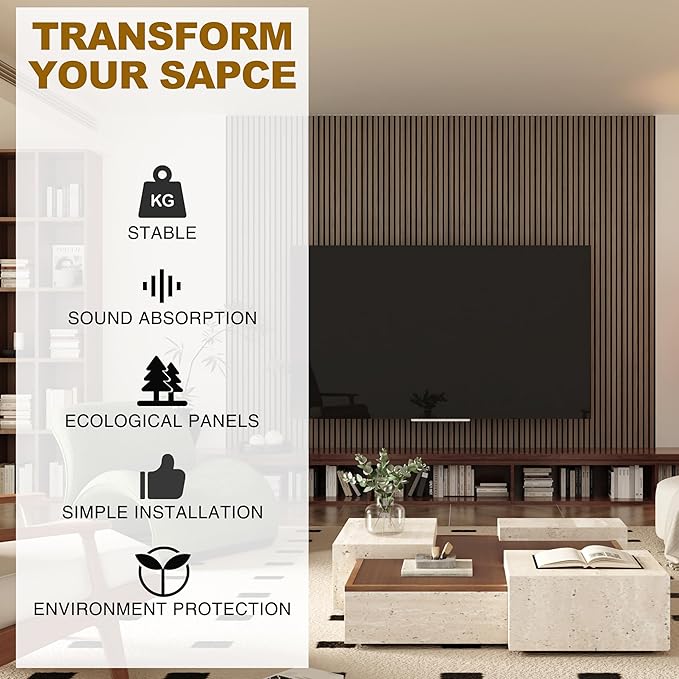 Acoustic Wood Wall Panels, 2-PC 94.49 x 12.6 in Soundproof Wood Wall Panels for Decor, Wood Slat Wall Panels for Wall Decor, Walnut