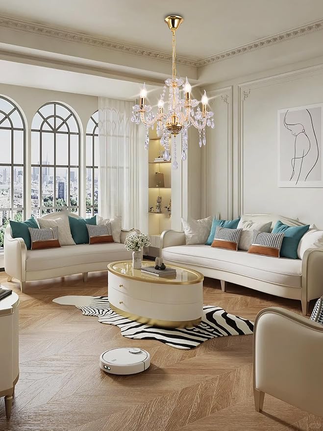 MALOSA Small Gold Crystal Chandeliers,Modern 4 Lights Mini Chandelier,Antique Candle Glass Chandelier for Bedroom,Living Room,Entryway