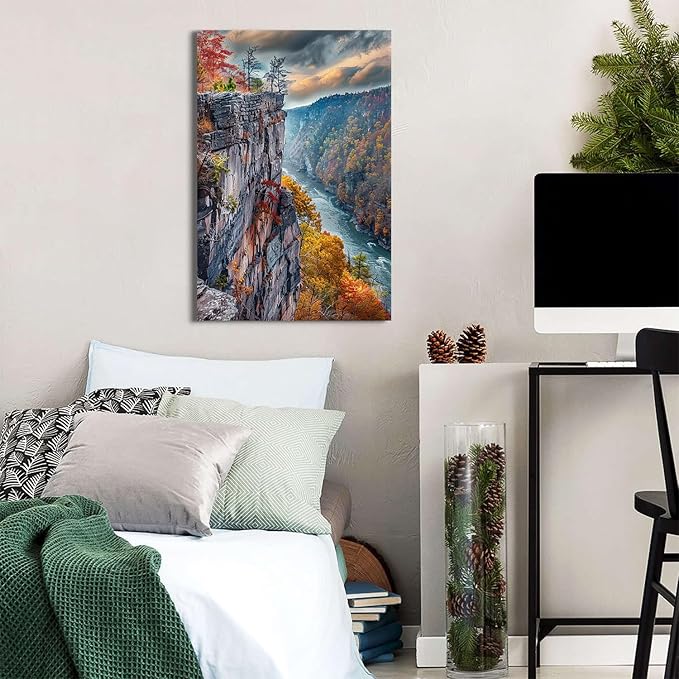 Large Sunset Mountain Cliffs Wall Art Canyon River Poster National Park Posters Nature Valley Scenic Canvas Pictures for Living Room Forest Painting Artwork for Bedroom Kitchen Home Decoration 24x36"