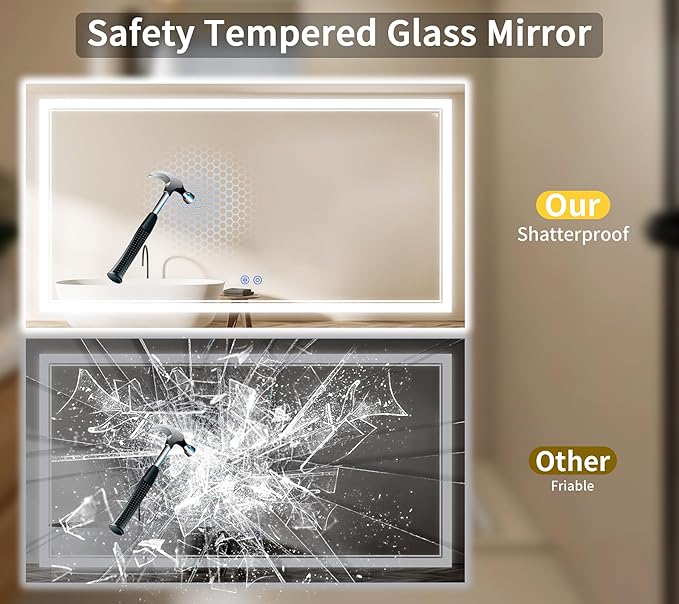 28"x60" LED Bathroom Mirror with Lights, Anti-Fog, Backlit + Front Lit, Dimmable, Led Vanity Mirror for Wall, Lighted Bathroom Mirror, 3 Colors, Shatter-Proof Tempered Glass